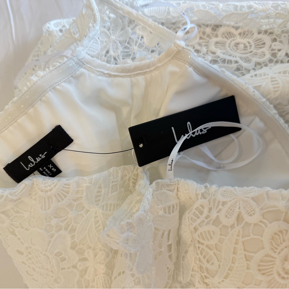 NWT XS Lulu's Embroidered Ruffled Mini Dress - Picture 8 of 8